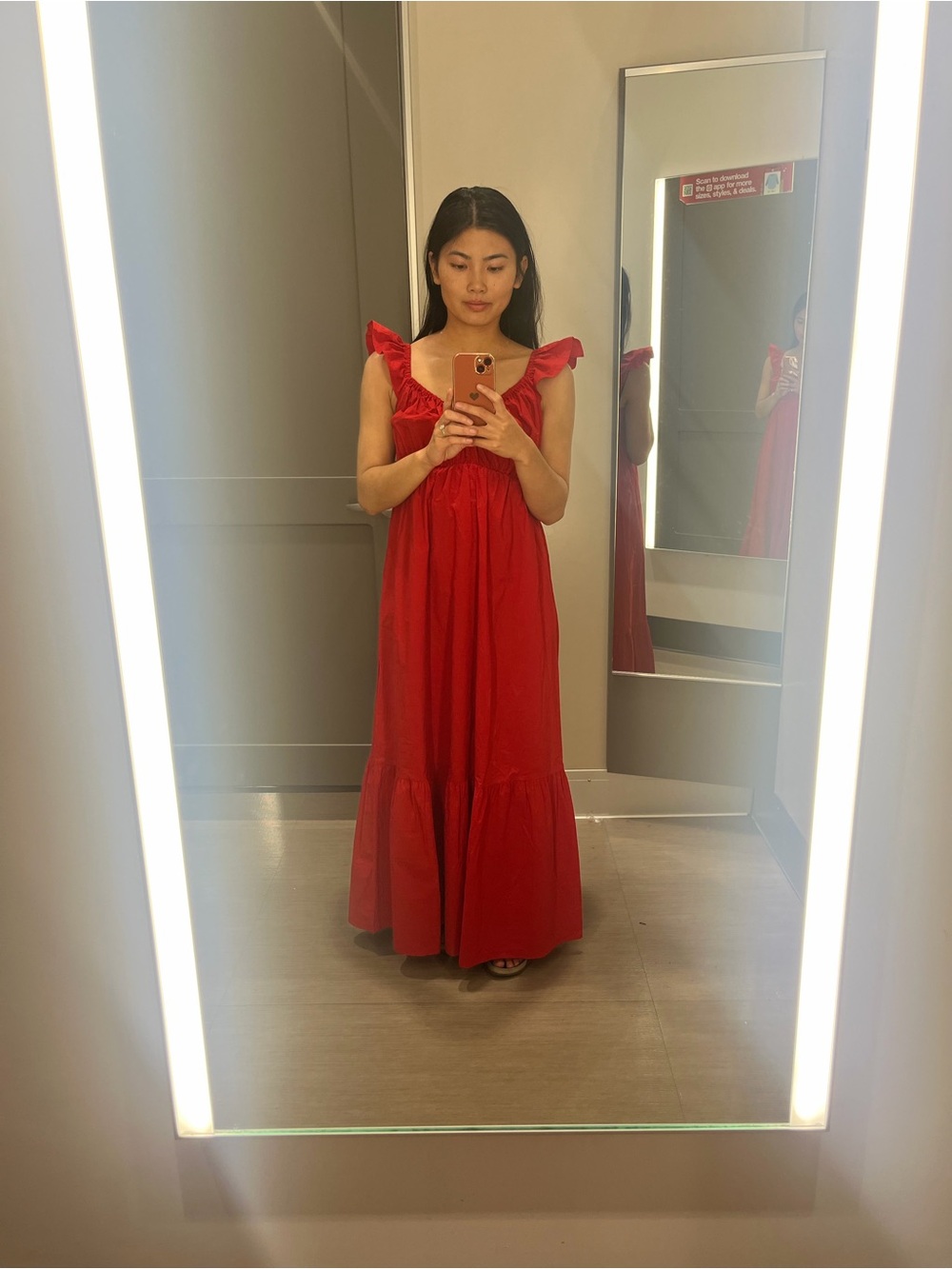 Women's Red Maxi Ruffle-Sleeve Dress